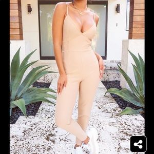 Stone Rib Plunge Binding Detail Strappy Jumpsuit